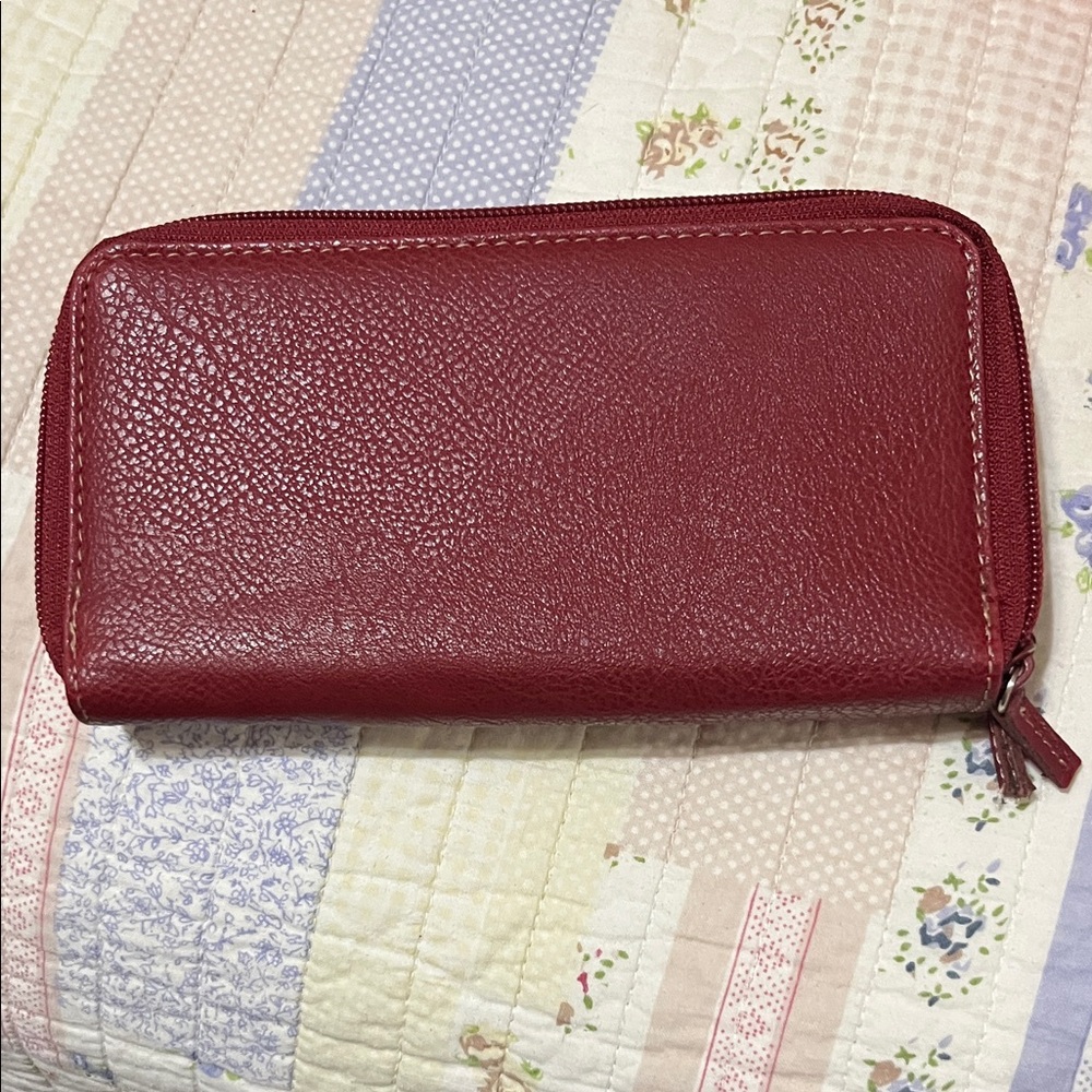 NWOT Red Leather Zip Wallet MUNDI MY BIG FAT WALLET ORIGINAL STYLE